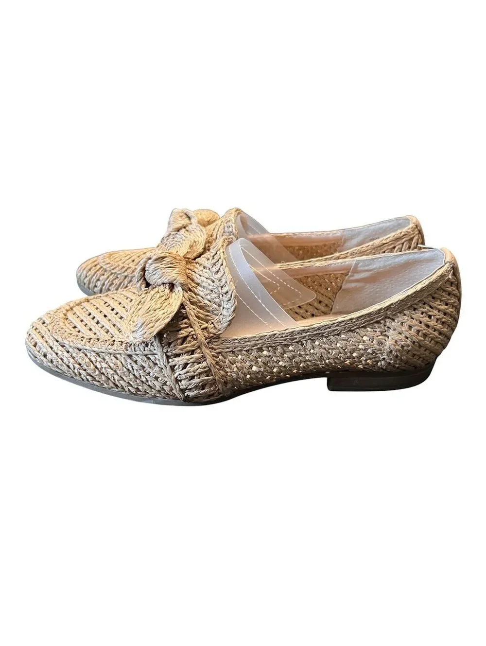 Charles David Finite Natural Woven Raffia Loafer Flats Almond Toe Bow Detail 9M
